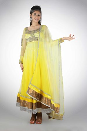 yellow-long-anarkali-with-silver-work