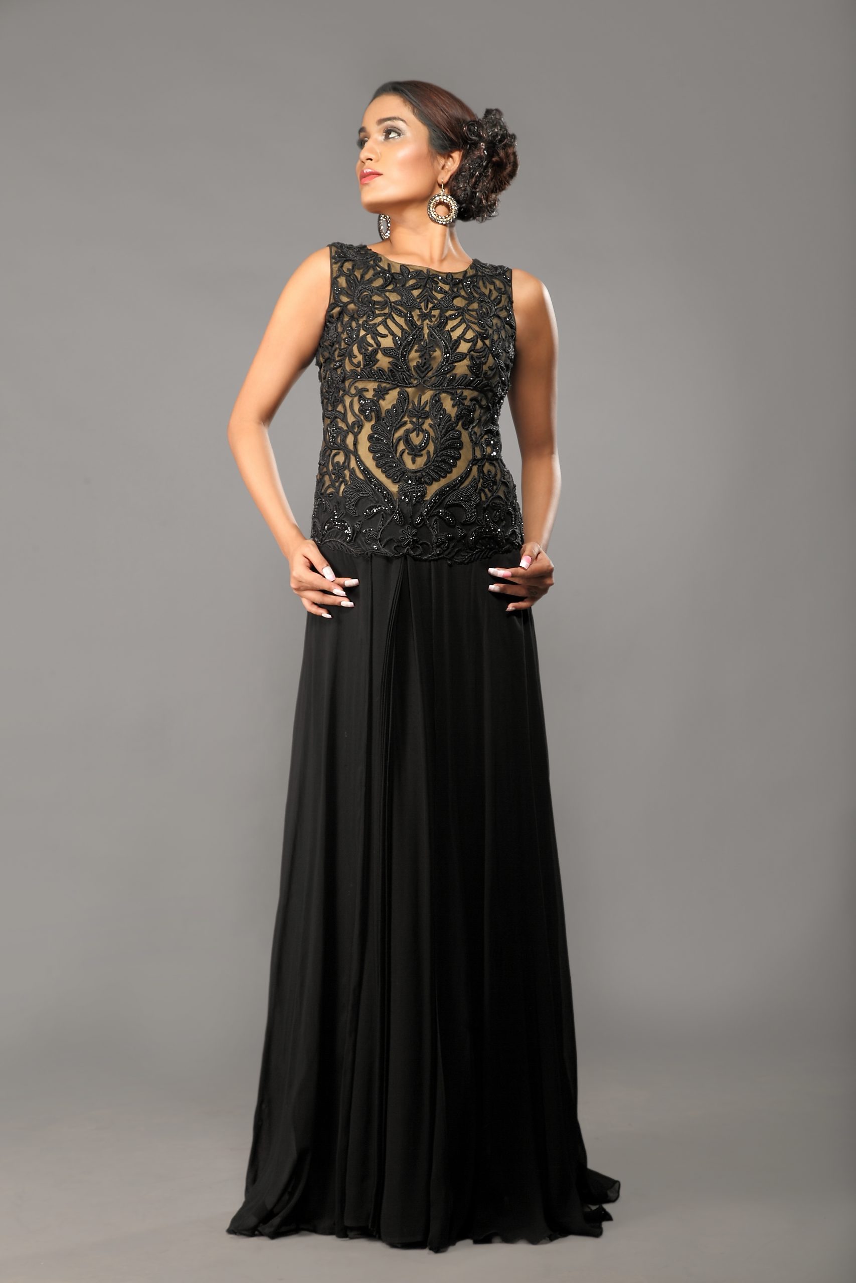 Black Embroidered Readymade Indowestern Gown Latest 211GW04