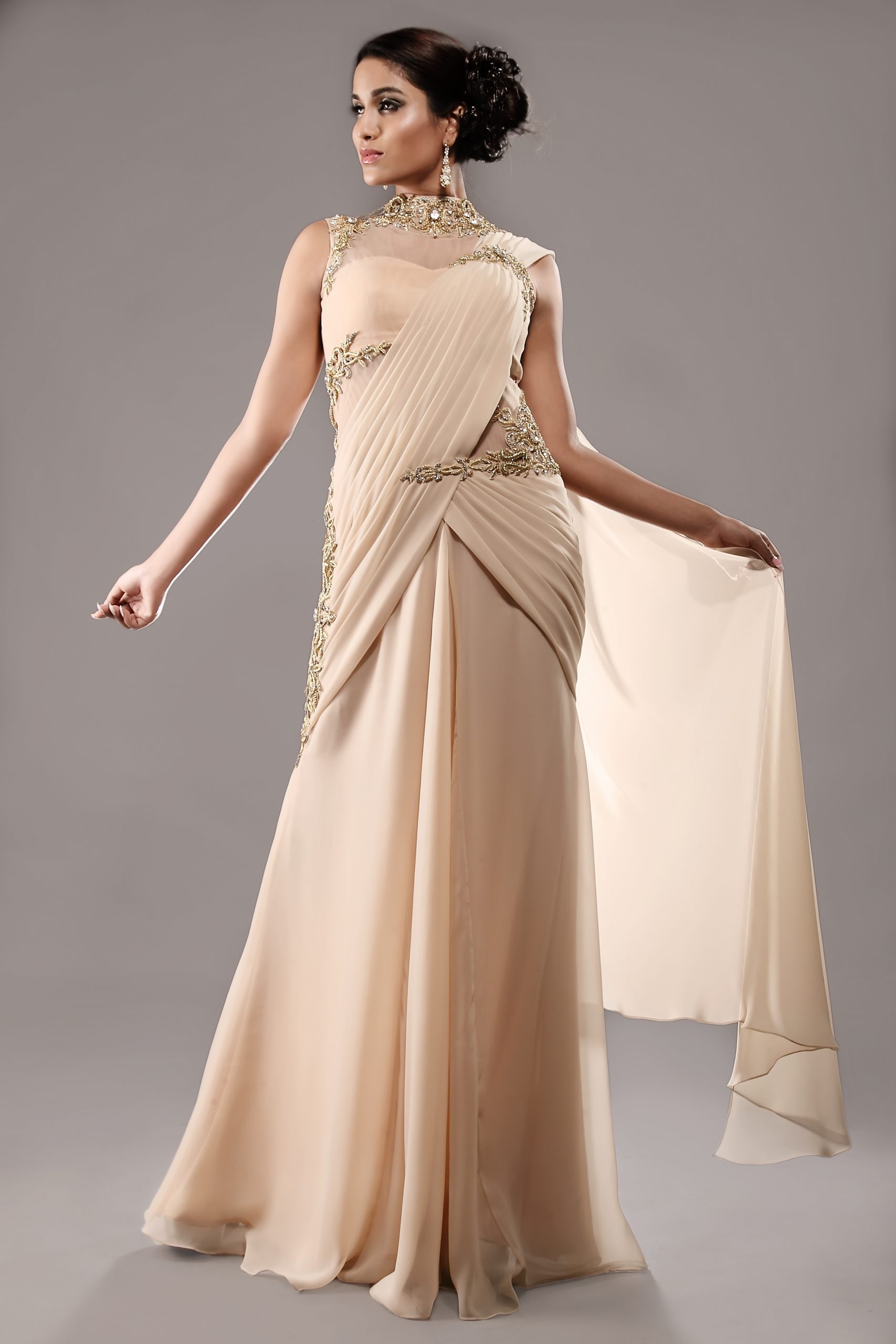 Champagne Foil Drape Saree