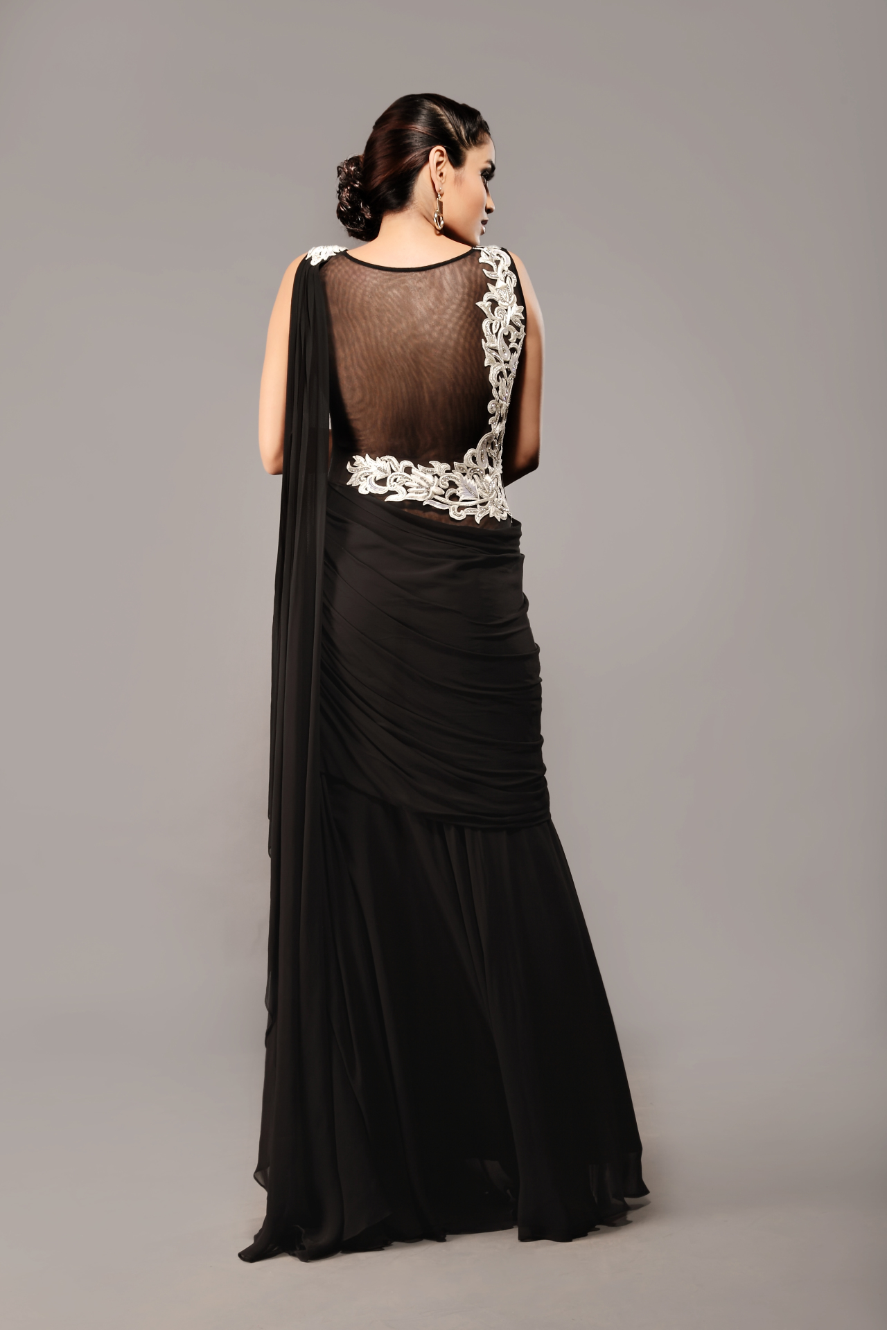 Shop Online Latest Black Stitched Gown Saree AD Singh shop-online-latest-black-stitched-gown-saree-ad-singh