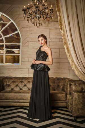 Fluid Black Peplum Event Gown