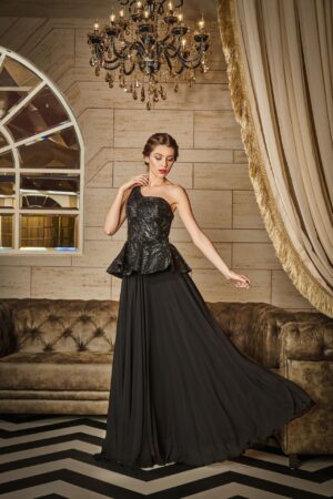 Fluid Black Peplum Event Gown