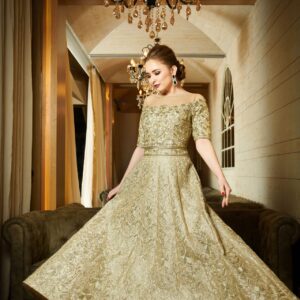 Gold Angrakha Anarkali Suit Floor Length