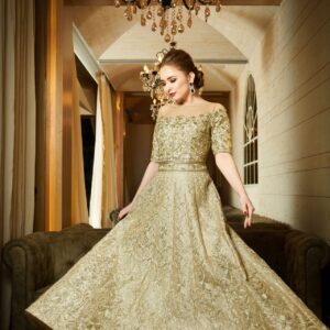 Gold Angrakha Anarkali Suit Floor Length