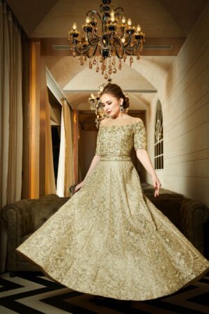 Gold Angrakha Anarkali Suit Floor Length