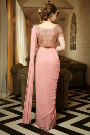 Pre-Draped Pink Gown Sari Back