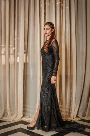 Stars under blanket black sky gown