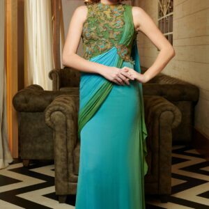 predraped shaded gown sari